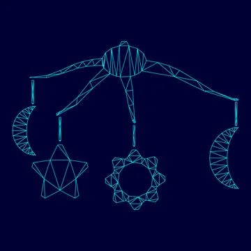 360 degrees rotating hanging rattles baby in low poly triangulation triangu.. Stock Illustration
