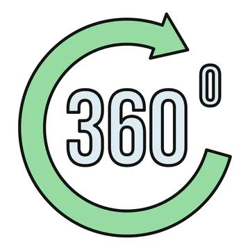 360 degrees rotation arrow icon full panoramic view Stock Illustration
