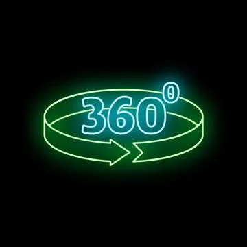 360 degrees rotation neon icon for virtual reality concept 库存插图
