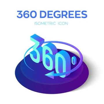 360 degrees sign. 3d isometric Angle 360 degrees view icon. Virtual reality.  Stock Illustration