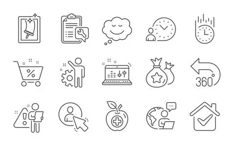 360 degrees, Speech bubble and Window cleaning icons set. Sound check, Loan Stock Illustration