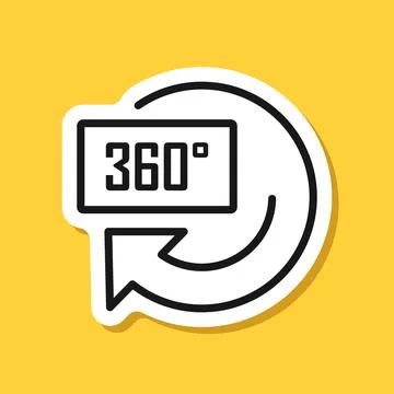 360 degrees sticker icon in flat style. Rotate symbol vector illustration o.. Stock Illustration