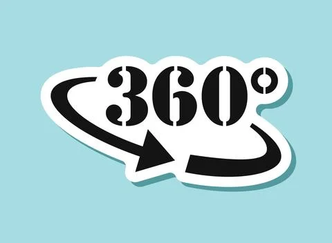 360 degrees sticker icon in flat style. Rotate symbol vector illustration o.. Stock Illustration