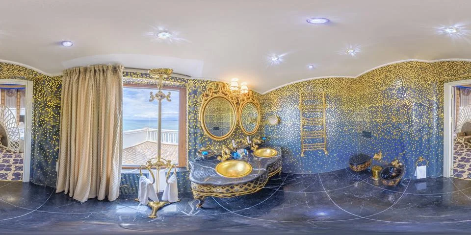 360 degrees view in interior of vip apartment bathroom Fotos de archivo