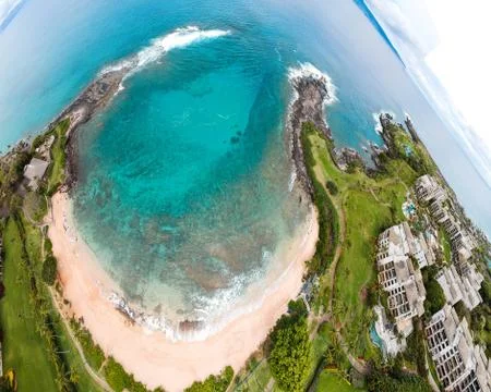 360 drone angle drone shot of kapalua bay maui Stock Photos