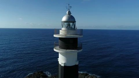 360 drone flight around a lighthouse on the island of Menorca Stock Footage 119536174