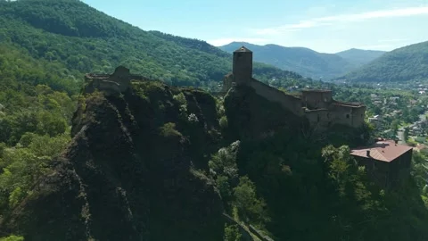360° Drone Orbit Around Hrad Střekov Castle in the Czech Republic Stock Footage 314613936