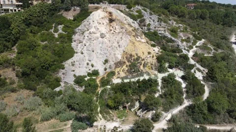 360 drone view waterfall hot spring italy Stock Footage 290237667