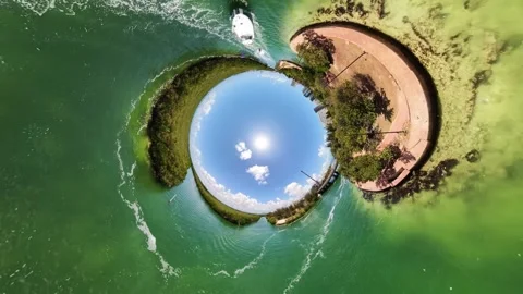 360° Drone View of Yachts Over Laguna Nichupté in Cancun Stock Footage 336307776