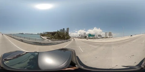 360 equirectangular footage driving Macarthur Causeway Miami FL Video stock 127841346