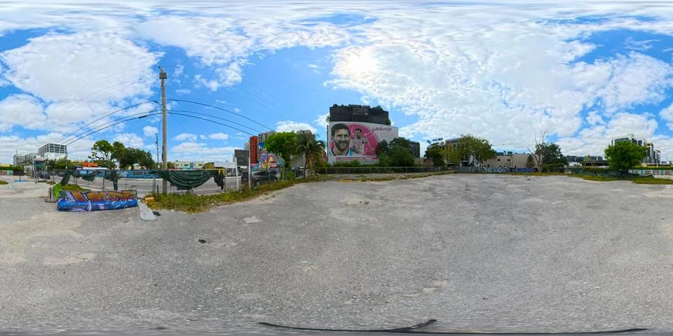 360 equirectangular image of Welcome to Miami Messi Art Mural 库存照片