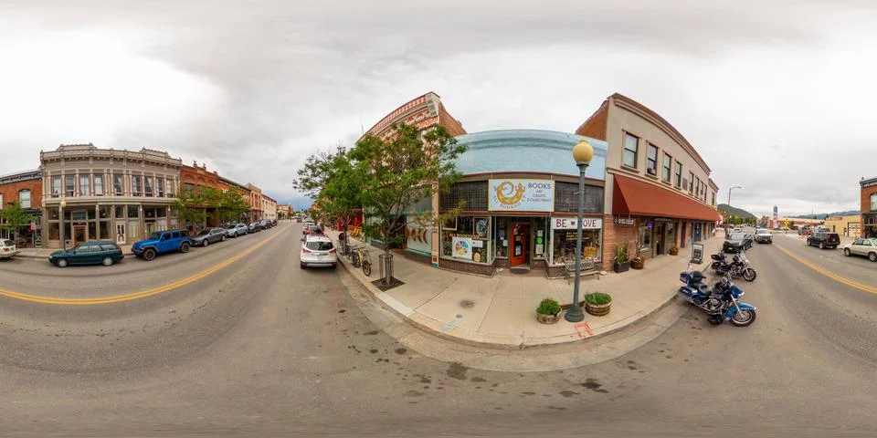 360 equirectangular panorama All Booked Up book store Salida Colorado Foto stock