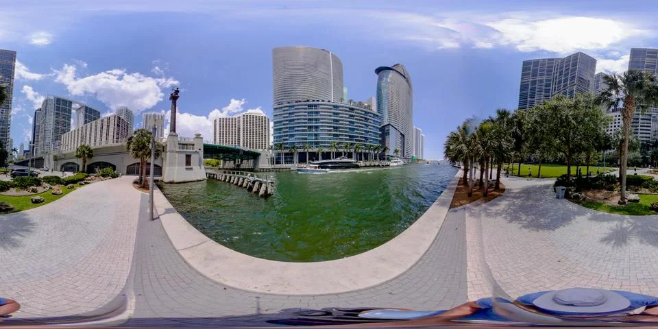360 equirectangular photo Miami Brickell Bridge Stock-Fotos