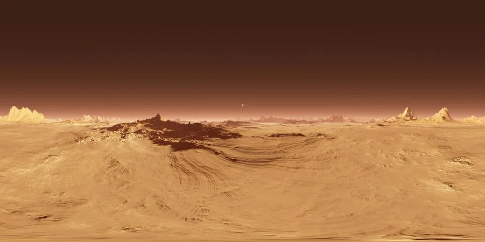 360 Equirectangular projection of Mars sunset. Martian landscape, HDRI map 库存插图