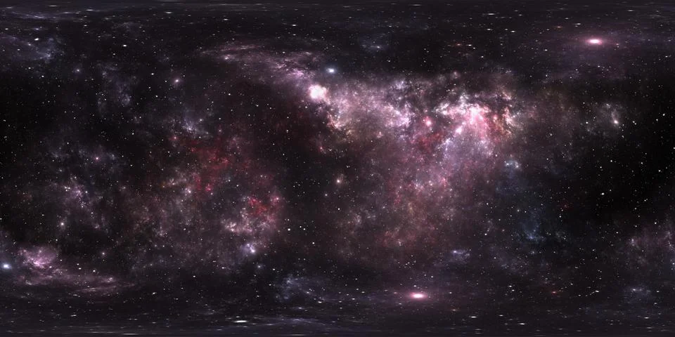 360 Equirectangular projection. Space background with nebula and stars. Stock Illustration
