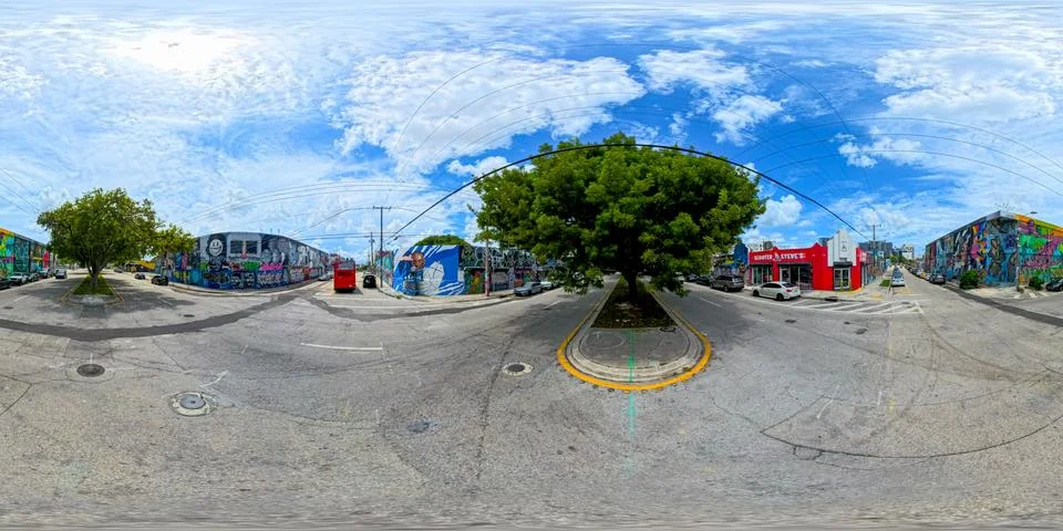 360 equirectangular spherical photo streets of Wynwood Miami Stock Photos