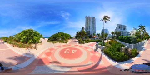 360 equirectangular video touring Miami Beach Atlantic Way Boardwalk Stock Footage 240157173