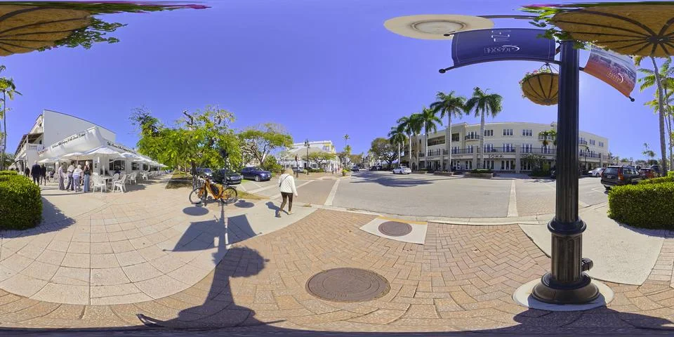 360 equirectangular vr photo of shops at 5th Ave S Naples Florida winter 2026 写真素材