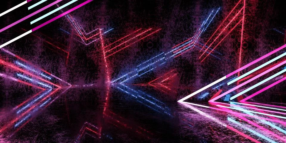 360 full equirectangular panorama dark abstract reflective hall futuristic neon 库存插图