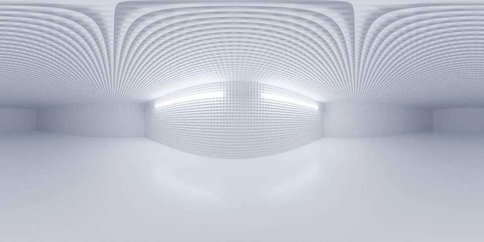 360 full spherical panorama of empty white abstract room with cold lighting and Stock Illustration