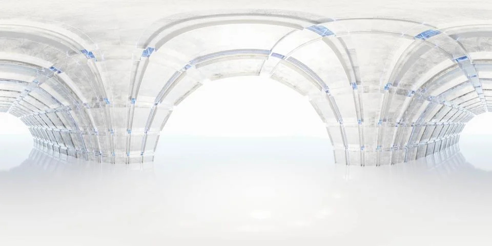 360 full vr equi rectangular panorama hdr style of bright warehouse hall Stock Illustration