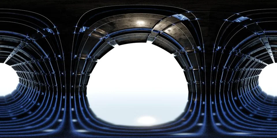 360 full vr equi rectangular panorama hdr style of dark warehouse hall Ilustración de archivo