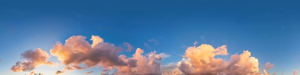360 hdr panorama of sunset sky with bright pink Cumulus clouds, suitable for Stock Photos