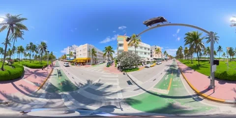 360 hyperlapse motion video Miami Beach Ocean Drive 8k Video stock 341983448