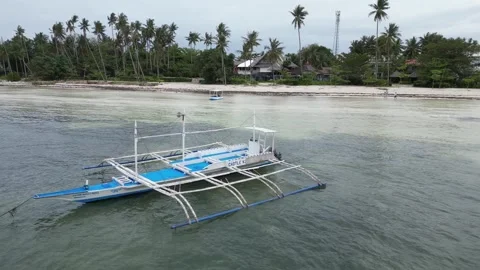360° Orbit Drone Shot of Indigenous Handmade Boat in Panglao, Philippines Stock Footage 303279961