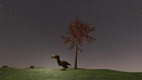 360 Orbit of Prehistoric Terror Bird in Autumn Landscape Stock Footage 341365039