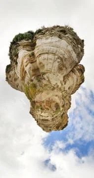 360 panorama of coastal cliffs with clouds around Stock Photos