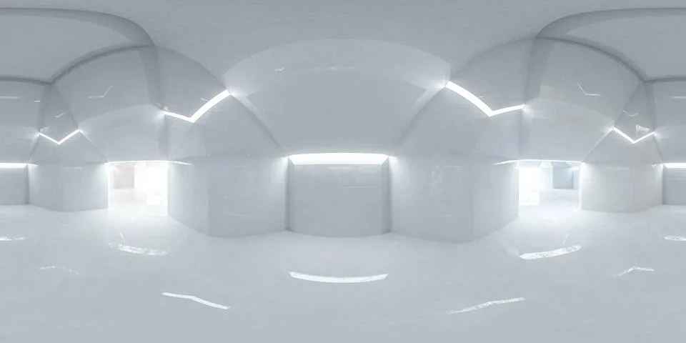 360 panorama of empty abstract white building interior with concrete surface 3d Stock Illustration