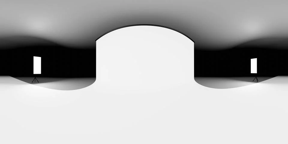 360 panorama spherical view of empty photo studio with studio backdrop and flash 库存插图