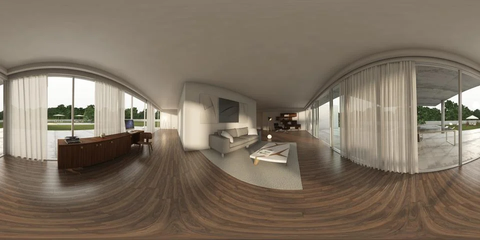 360 panorama VR , 3d rendering of interior modern sofas. 3D illustration 库存插图