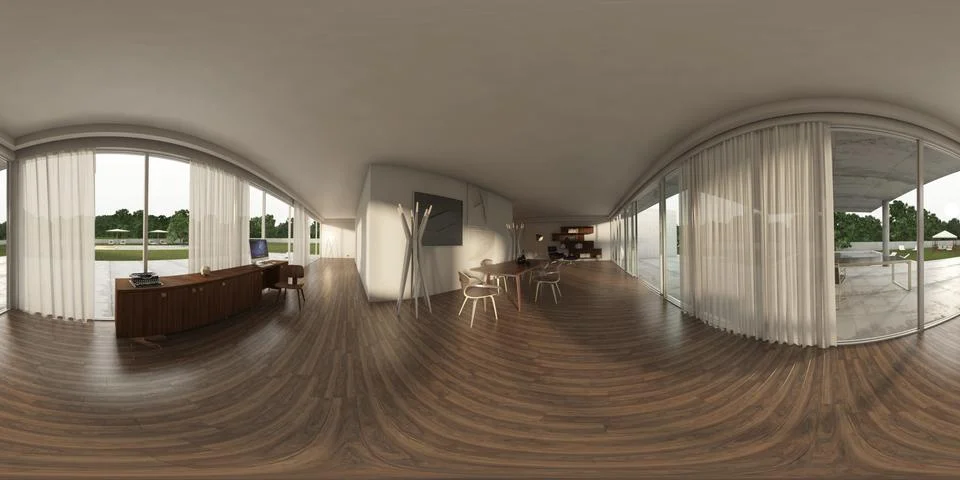 360 panorama VR , 3d rendering of interior modern table. 3D illustration 库存插图