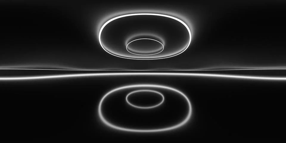 360 panorama of a white ring light reflection on black surface vr environment Stock Illustration