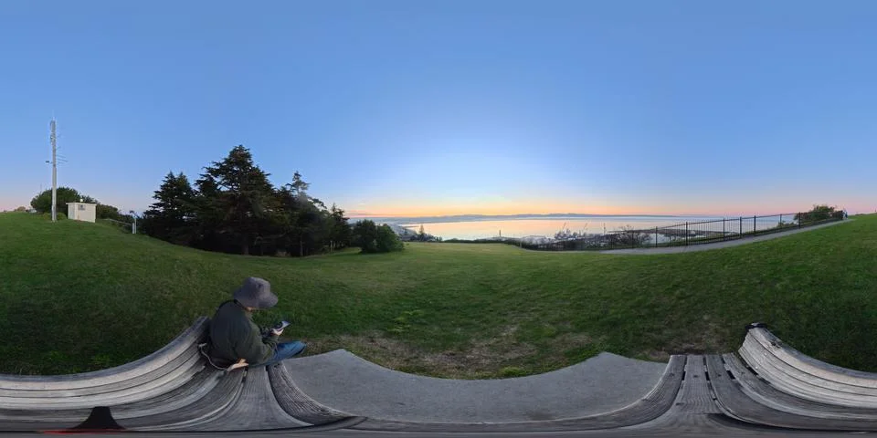 360° Panoramic View from Bluff Hill Lookout at Sunset, Napier, New Zealand Foto stock