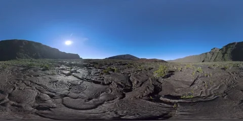 360° Panoramic View of Lava Fields at the Foot of a Volcano, Reunion Island 스톡 동영상 317327287