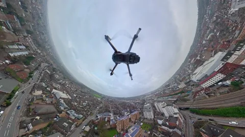 360 Panoramic View of Luton City During Mostly Cloudy Day Stock Footage 327794598