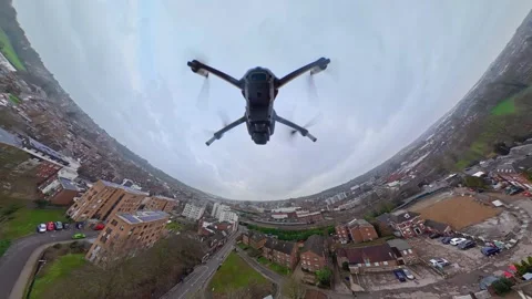 360 Panoramic View of Luton City During Mostly Cloudy Day Stock Footage 327794729