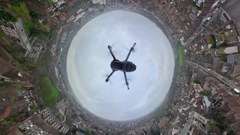 360 Panoramic View of Luton City During Mostly Cloudy Day Stock Footage 327794850