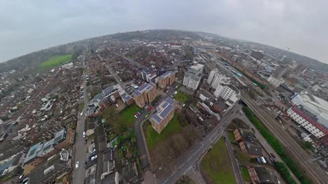 360 Panoramic View of Luton City During Mostly Cloudy Day Stock Footage 327795423