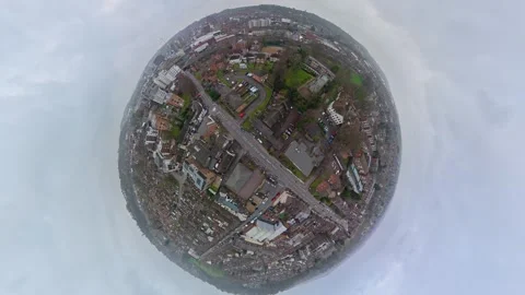 360 Panoramic View of Luton City During Mostly Cloudy Day Stock Footage 327795546