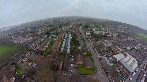 360 Panoramic View of Luton City During Mostly Cloudy Day Stock Footage 327795699