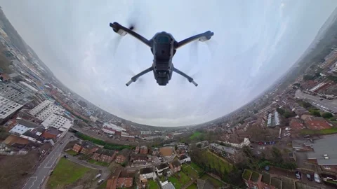 360 Panoramic View of Luton City During Mostly Cloudy Day Stock Footage 327796355