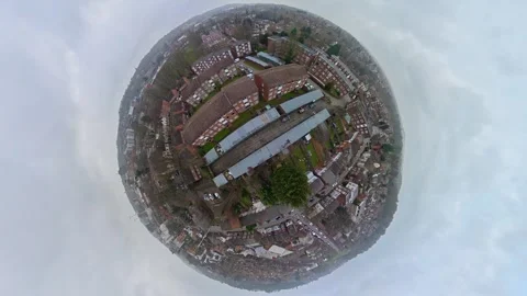 360 Panoramic View of Luton City During Mostly Cloudy Day Stock Footage 327799744