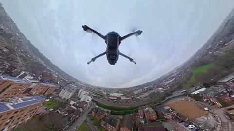 360 Panoramic View of Luton City During Mostly Cloudy Day Stock Footage 327802422