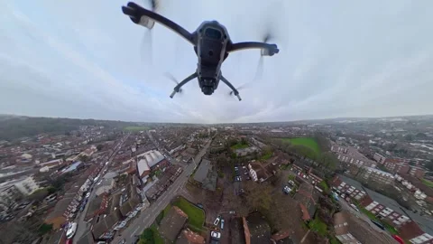 360 Panoramic View of Luton City During Mostly Cloudy Day Stock Footage 327802474