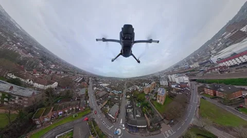 360 Panoramic View of Luton City During Mostly Cloudy Day Stock Footage 327803002