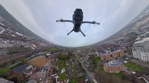 360 Panoramic View of Luton City During Mostly Cloudy Day Stock Footage 327808476